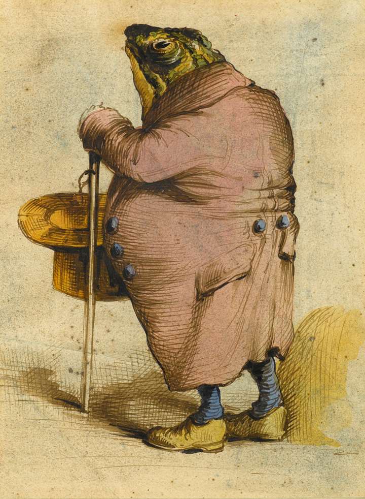A Frog in an Overcoat, Holding a Top Hat and Cane